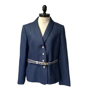 TAHARI ARTHUR S. LEVINE NWT Navy &‎ White Suit Jacket with Belt - Size 10P